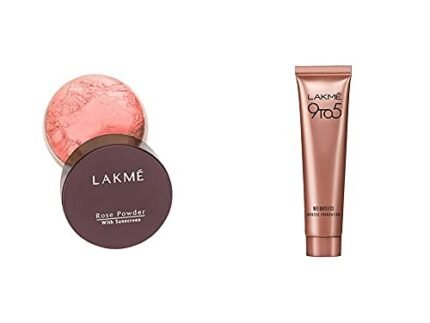 LAKMÉ Rose Matte Finish Face Powder With Light Coverage Sunscreen, Warm Pink, 40 Gm & Lakme 9 To 5 Weightless Mousse Foundation For Oily,All Skin Types, Rose Ivory, 6 Gm, 2 count