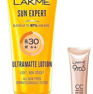 LAKMÉ Sun Expert Spf 30 Pa++ Ultra Matte Lotion Sunscreen, 50 Ml & 9 To 5 Complexion Care Face Cc Cream, Bronze, Spf 30, Conceals Dark Spots & Blemishes, 9G – All Skin Type