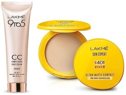 LAKMÉ Sun Expert Ultra Matte Spf 40 Pa+++ Compact, 7G And Lakmé 9 To 5 Complexion Care Face Cream For All Skin Type, Bronze, 30G