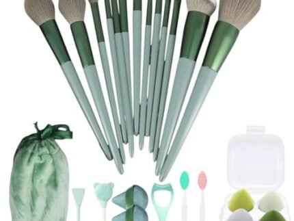LAVENUST 24-Piece Professional Makeup Brush Set – Premium Foundation, Eyeshadow & Blending Brushes for Flawless Makeup Application (Green)