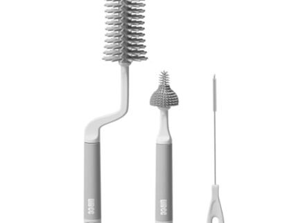 LILBEE 3-in-1 Silicone Baby Bottle Brush Set | 360° Rotating Bottle & Straw Cleaner | Soft Bristles, Anti-Slip Handle | BPA-Free, Multipurpose Baby Cleaning Kit (Grey)