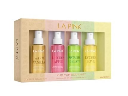 La Pink Body Mist Woman Gift Set | Travel Friendly Long Lasting Gourmet Collection Perfume Body Mist for Women with Vanilla, Pistachio, Apple & Lychee Notes | Premium Fragrance Gift Pack for Unisex Adult | Set of 4 (50ml each)