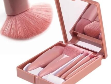 Lainey Professional Travel Makeup Brushes Set with Mirror, 5Pcs Portable Small Makeup Brush for Women, Mini Makeup Brushes Kit for Face, Eye, Eyebrow Blush and Lip Gloss