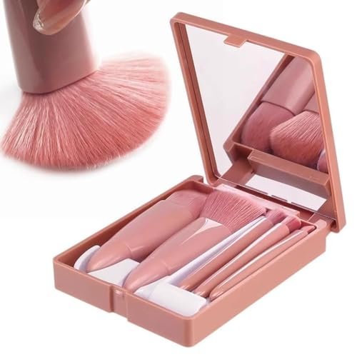Lainey Professional Travel Makeup Brushes Set with Mirror, 5Pcs Portable Small Makeup Brush for Women, Mini Makeup Brushes Kit for Face, Eye, Eyebrow Blush and Lip Gloss Lainey Professional Travel Makeup Brushes Set with Mirror, 5Pcs Portable Small Makeup Brush for Women, Mini Makeup Brushes Kit for Face, Eye, Eyebrow Blush and Lip Gloss