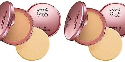 Lakmé 9 to 5 Primer with Matte Powder Foundation Compact, Ivory Cream, 9g And Lakmé 9 to 5 Primer with Matte Powder Foundation Compact, Silky Golden, 9g
