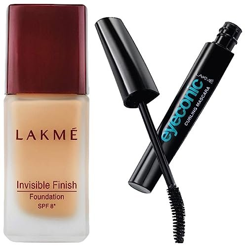 Lakmé Eyeconic Lash Curling Mascara, Black, 9ml And Lakmé Invisible Finish SPF 8 Foundation, Shade 01, 25ml Lakmé Eyeconic Lash Curling Mascara, Black, 9ml And Lakmé Invisible Finish SPF 8 Foundation, Shade 01, 25ml