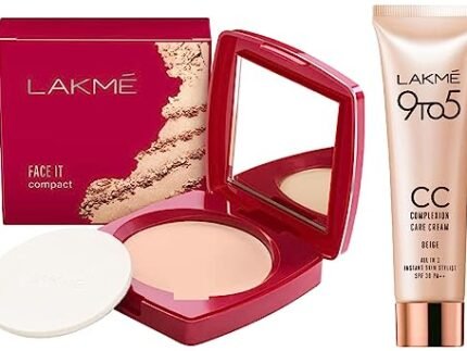 Lakmé Face It Compact, Pearl, 9 g & Lakme 9 to 5 CC Cream Mini, 01 – Beige, Light Face Makeup with Natural Coverage, SPF 30 – Tinted Moisturizer to Brighten Skin, Conceal Dark Spots, 9 g