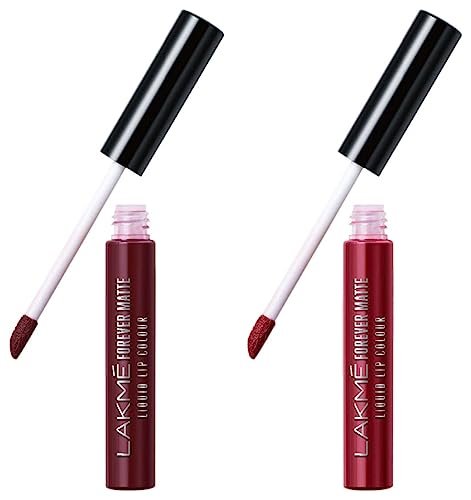 Lakmé Forever Matte Liquid Lip Colour, Crimson Rose, 5.6 ml & Lakme Forever Matte Liquid Lip Colour, Wine Touch, 5.6 ml Lakmé Forever Matte Liquid Lip Colour, Crimson Rose, 5.6 ml & Lakme Forever Matte Liquid Lip Colour, Wine Touch, 5.6 ml
