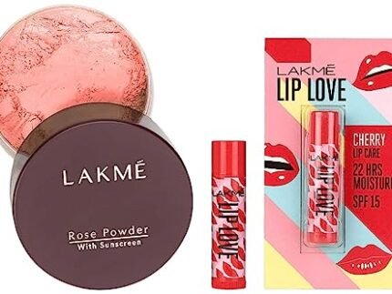 Lakmé Rose Face Powder, Warm Pink, 40g And Lakmé Lip Love Chapstick, Spf15, Cherry, 4.5 g