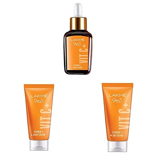 Lakmé Vitamin C+ skincare combo for healthy, glowing skin – with Serum, Day Cream, and Night Cream | 100X power of Vitamin C | For all skin types Lakmé Vitamin C+ skincare combo for healthy, glowing skin – with Serum, Day Cream, and Night Cream | 100X power of Vitamin C | For all skin types