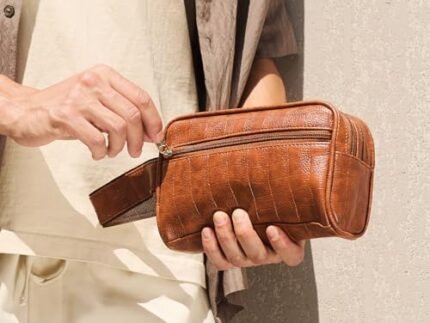 Lifelong Toiletry Bag for Men & Women | Vegan Leather Travel Pouch | Shaving Kit, Grooming & Makeup Organizer | Toiletry Bag for Travel, Gym, Daily Use, Cosmetics, Toiletries & Essentials (Tan)