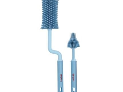 LuvLap 360° Movable Silicone Bristle Baby Feeding Bottle Cleaning Brush & Nipple Cleaner, Ergonomic Handle, Easy to Clean Bottle Corners for Narrow Neck & Wide Neck Feeding Bottles, Blue