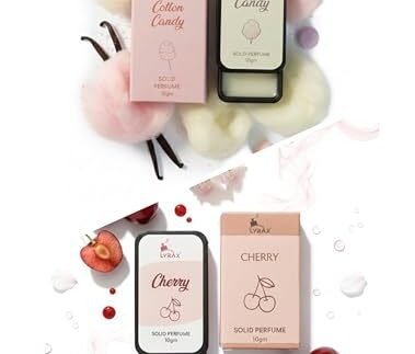 Lyrax Cherry & Cotton Candy Solid Perfume Combo | Long Lasting Fruity Fragrance | Pocket Perfume for Men & Women | Travel Friendly Natural Solid Perfume Pack of 2 (2x10g)