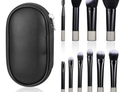 MAYCREATE® 10Pcs Makeup Brush Set Professional Travel Brush Sets in Makeup, Portable ON THE GO Face Eye Makeup Brushes with Pouch, Synthetic Fibres and Easy Blending for Cream, Liquid & Powder
