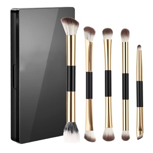 MAYCREATE® Travel Makeup Brush Kit Set of 5Pcs, Double End Eye Brushes Slanted Contour Brush, Portable Makeup Tools with Storage Case, Built in Touch Up Mirror & Cleaning Sponge MAYCREATE® Travel Makeup Brush Kit Set of 5Pcs, Double End Eye Brushes Slanted Contour Brush, Portable Makeup Tools with Storage Case, Built in Touch Up Mirror & Cleaning Sponge
