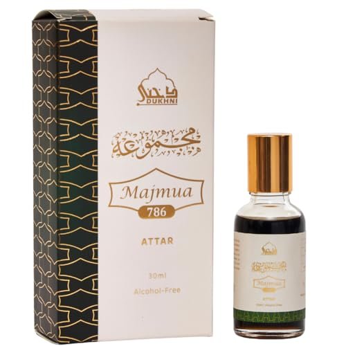 Majmua 786 Attar Oil by Dukhni | Arabic perfume oils for men and women | Original 30ml Pure ittar roll on scent, khus, vetiver oil | Eid, Ramadan, Umrah Gifts, Vegan Islamic Fragrances Majmua 786 Attar Oil by Dukhni | Arabic perfume oils for men and women | Original 30ml Pure ittar roll on scent, khus, vetiver oil | Eid, Ramadan, Umrah Gifts, Vegan Islamic Fragrances