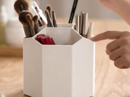 Makeup Brush Organizer – 5 Compartment Large Capacity Cosmetic Brush Holder for Vanity | Dustproof, Waterproof Makeup Storage Box for Desk & Countertop