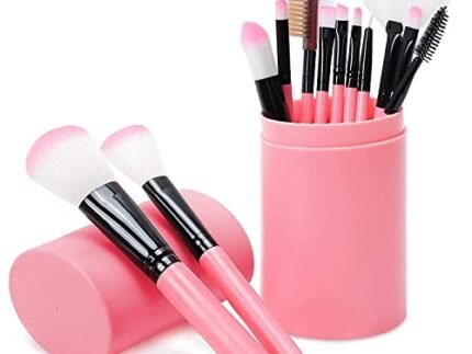 Makeup Brush Set With Storage Barrel – Pack of 12 (Pink)