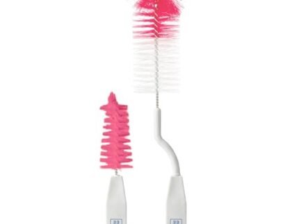 Mee Mee 360° Movable Nylon Bristle Baby Feeding Bottle Cleaning Brush & Nipple Cleaner Combo | Ergonomic Handle | BPA Free Easy to Clean Bottle Corners for Narrow Neck & Wide Neck (Pink)