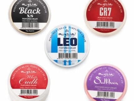 Men Solid Perfume Cream Combo – Black XS, CR7, White Oudh, LEO & Sulthan | Wax Perfume for Men | Alcohol Free Skin Perfume | Pocket Cream Perfume Pack of 5 (10g Each)