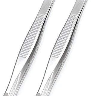 Metal Flat Tip Tweezer and Plucker, Silver, 50 g (Pack of 2)