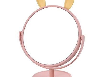 Mockery® Desktop Makeup Mirror Rabbit Ear Mirror Cosmetic Mirror Practical Cosmetic Mirror Makeup Mirror for Girls Vanity Mirror (Pink – Rabbit Ear)