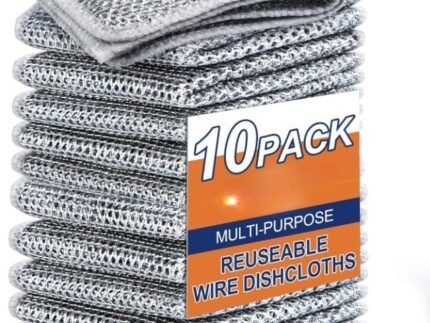 NAREVAL Non Scratch Wire Kitchen Utensils Cleaner Scrubbing Pad Reusable Cleaning Supplies Dish Washing Scrubber Sponge Scrub Cloth Pad Stainless Steel or Cleaning Dishes (Pack of 10)