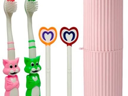 Pack of 4 Baby Kids Tooth brush & Tongue cleaner with travel capsule holder, Portable capsule Toothpaste plastic storage Flexible design special, Manual, Multicolour