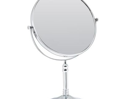 Plantex Premium Brass Magnifying Mirror/Dual Side Makeup Mirror with 5x/1x Magnification/Tabletop Vanity Hand Mirrors Stand (8 Inch-Chrome/Tabletop)