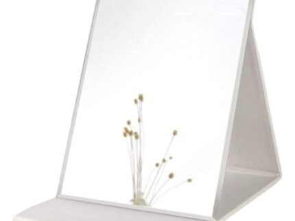 Portable Folding Makeup Mirror-Travel Vanity Mirror with Stand PU Leather Cover,Lightweight & Compact Design for Desk or Dressing Table,Office Desk,Beauty Parlour-Rectangular(White-Pack of 1)