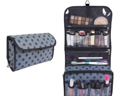 PrettyKrafts Non Woven Vanity Toiletry Bag with Hanging Hook, Stylish Travel Organizer for Cosmetics, Makeup & Toiletries, Hanging Toiletry Accessories Organizer for Men, Women, (Grey) 25 x 6 x 20 cm