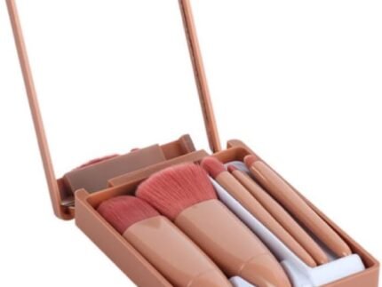 Professional 5 in 1 Mini Makeup Brush Kit with Mirror Face Eye Shadows Blush Cosmetic Case Set Foundation Blending Brushes Travel Kit Cleanser Tools for Women Girls Female