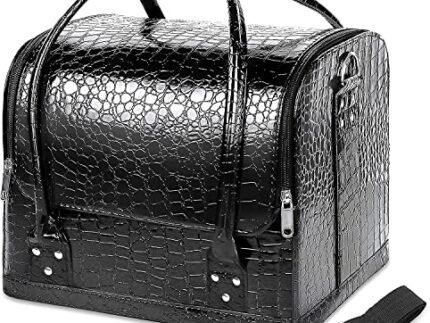 Pu Leather Cosmetic Bag Makeup Case Professional Waterproof Vanity Large Travel Storage Organizer With 4 Trays For Travel/Home Salon/Gift For Wife/Girlfriends/Friends (Black, 1-Pcs)