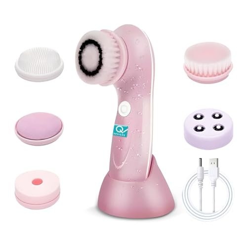 Q DEVICES 6-In-1 Facial Cleansing Brush & Massager – Waterproof,Rechargeable Spin Brush Set With 6 Heads For Deep Cleansing,Exfoliation & Relaxing Face Massage – Pink Q DEVICES 6-In-1 Facial Cleansing Brush & Massager – Waterproof,Rechargeable Spin Brush Set With 6 Heads For Deep Cleansing,Exfoliation & Relaxing Face Massage – Pink