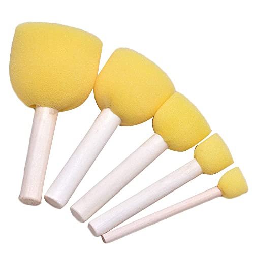 Qatalitic 5 Pcs Round Stencil Yellow Sponge Dabber, Wooden Handle Foam Brush for Art & Crafts, Stippler Set DIY Painting Tools Qatalitic 5 Pcs Round Stencil Yellow Sponge Dabber, Wooden Handle Foam Brush for Art & Crafts, Stippler Set DIY Painting Tools