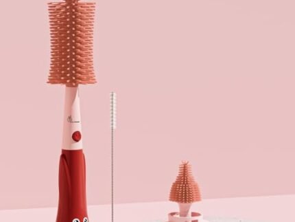 R for Rabbit Hygo Care Bunny 3-in-1 Cleaning Brushes for Baby Bottles, Straw & Nipple, BPA-Free Soft Silicone Bristles, Easy to Clean Bottles Corner, Hidden Storage & Adorable Design Cleaner (Red)