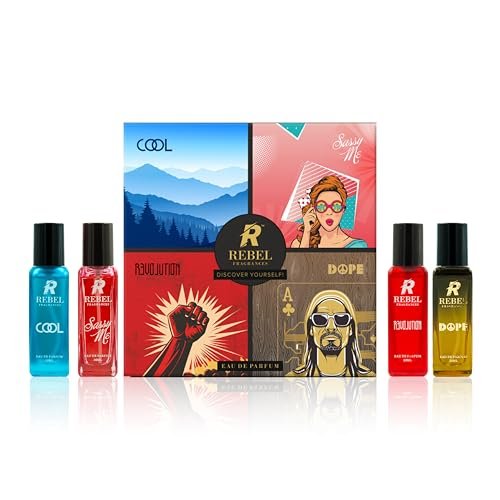 REBEL Luxury Perfume Gift Set 4 x 20ml for Men & Women | Long Lasting EDP Fragrance Scent | Best Gift for festive season (Aquatic) REBEL Luxury Perfume Gift Set 4 x 20ml for Men & Women | Long Lasting EDP Fragrance Scent | Best Gift for festive season (Aquatic)