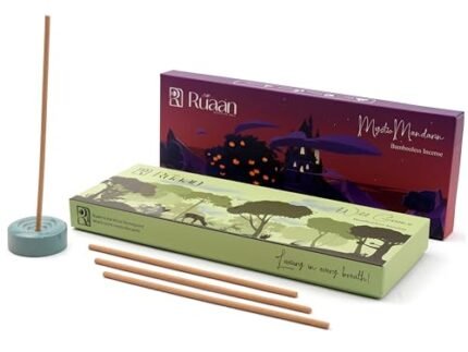 RUAAN Wild Greens and Mystic Mandarin Incense Stick with Holder | Combo Pack of 2 (80 Pieces) | Eucalyptus, Sandalwood Fragrance | Bamboo Less, Eco Friendly, Handcrafted for Puja and Meditation