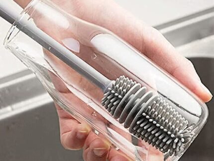 Raxon Innovation Long Handle Silicone Bottle Cleaner Brush for Washing Water Bottle || Solution Bottle Mug Cleaning Brush || [Color – Grey] [Pack of 1]
