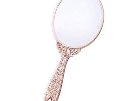 Red Square Glass Handheld Mirror, Vintage Hand Travel Purse Mirrors with Handle Portable Embossed Flower Hand Held Decorative Mirrors for Face Makeup Cosmetic Salon, Oval, Hand Mirror, Multicolour