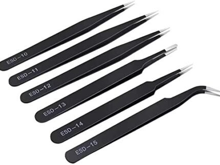 SCHOFIC 6 PCS Precision Tweezers Set, Upgraded Anti-Static Stainless Steel Curved Tweezers, for Electronics, Laboratory Work, Jewelry-Making, Craft, Soldering