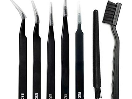 SCHOFIC 7 Pcs ESD Anti-Static Tool Tweezers Set, Made of Stainless Steel With ESD Brush – Black