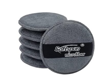 SOFTSPUN Microfiber Reusable Round Polishing Pad, 6 Pieces Set 340 GSM (Grey) Multipurpose. Ultra-Soft Application Pads with Finger Band Perfect Cleaning for Car, Bike, Window and More.