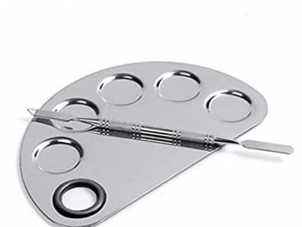 SWASCO™Cosmetic 5 Dip Makeup Mixing Palette with Spatula | Stainless Steel Makeup Blending Tool for Foundation, Eyeshadow & Creams Pack of 1 | D Shaped, Perfect for Makeup Artists