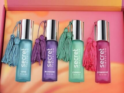 Secret Temptation Luxury Roller Ball Perfume | Perfume Roll On for Women, Pack of 4 (10ml each) | 100% Concentrated Oil | Alcohol Free Roll On Gift Set | Instant Burst | Gift for Her, Floral
