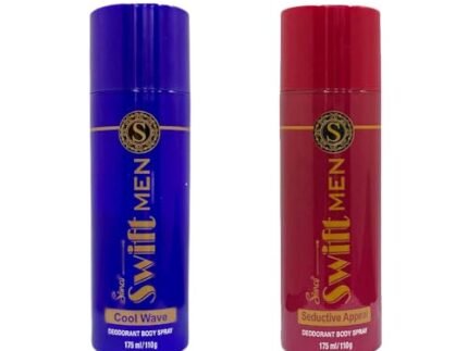 Simco Swift Deodorant for Men (Combo Pack of 2, 175 ml each) | Seductive Appeal + Cool Wave Deodorant Body Spray | No Gas, Deep & Long Lasting Fragrance