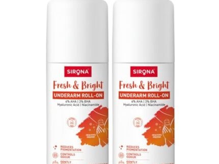 Sirona Underarm Roll On – 50 ml (Pack of 2) | 0.5% Prebiotic, 0.5% Niacinamide & 0.1% Hyaluronic Acid | Prevents Body Odour & Exfoliates Underarms | Floral Fresh Fragrance | Alcohol & Aluminium Free