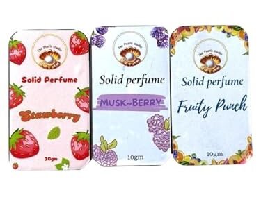 Solid Perfume – Long Lasting Fragrance, Alcohol Free Pocket Perfume, Travel Friendly Unisex Solid Perfume Balm-Strawberry & Musk Berry & Fruity Punch-10 Gm Each