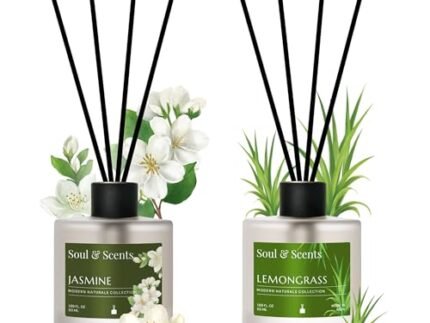 Soul & Scents Jasmine and Lemongrass Reed Diffuser Set – 100ml with Free 10 Rattan Reed Sticks|Toxin Free & Stress Relief| Long Lasting | Room Freshener for Home, Bedroom & Office| Combo Pack of 2