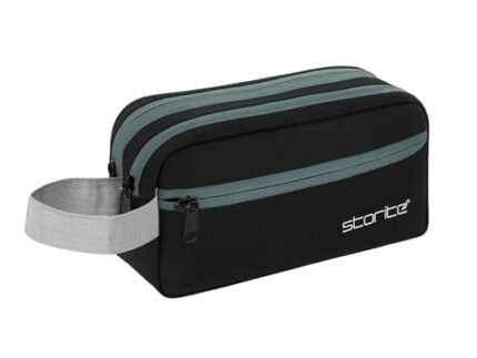 Storite Polyester Multi-Pocket Toiletry Bag for Men & Women Travel, Grooming Kit, Toiletries Shaving Kit & Cosmetics Water Resistance Pouch Organizer Travel Pouch for Make Up (1Pk -Black)